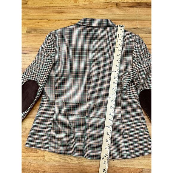 Talbots Womens Brown Blazer Wool Blend Jacket Elbow Patch Stretch Houndstooth 6p - Picture 7 of 9